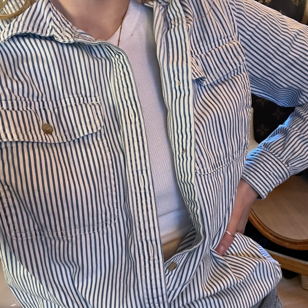 L.L. Bean Striped Blue and White Button-Up Shirt